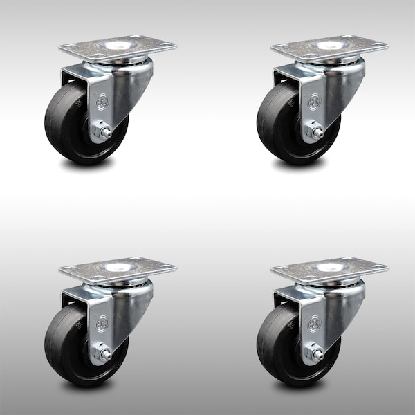 3 Inch SS Soft Rubber Wheel Swivel Top Plate Caster Set